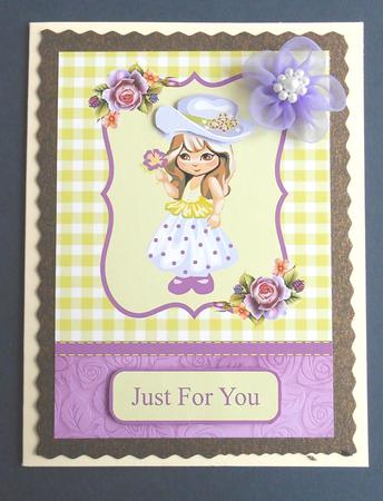 Hat Girl Floral Decoupage Card by Fran Turner