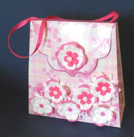 Large Gift Handbag - Pink Diamante Flowers by Fran Turner