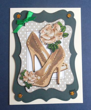 Pretty Gold Sparkle Shoes with Rainbow Rose by Fran Turner