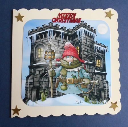 Christmas Greetings from Gnome Castle Card Topper with Tags by Fran Turner