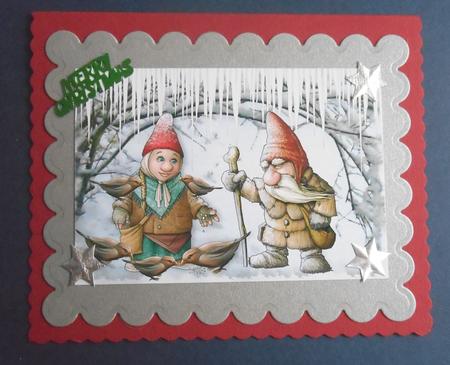 Gnomes Feeding the Birds in the Snow in Icicle Glen A4 by Fran Turner