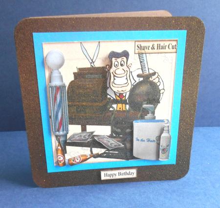 Happy Barber Card Topper & Decoupage by Fran Turner