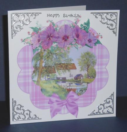 Watermill with Floral Frame Decoupage by Fran Turner