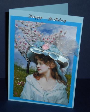 Vintage Lady in Feather & Flower Bonnet with Blossoms by Fran Turner