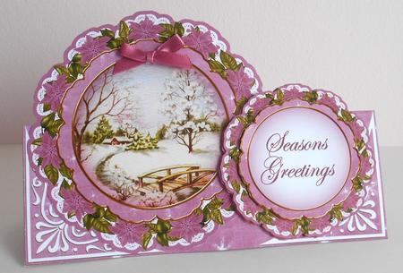 Lilac Snowscene Christmas Double Doily Card Mini Kit by Fran Turner