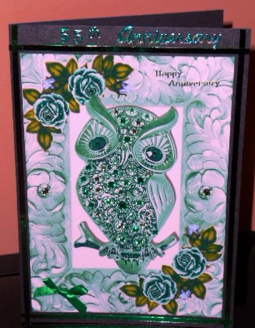 Turq Sparkle Owl with Turq Roses in Ornate Frame by Fran Turner