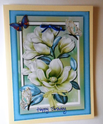 Topper with Incert and Verse Aqua Magnolias by Fran Turner