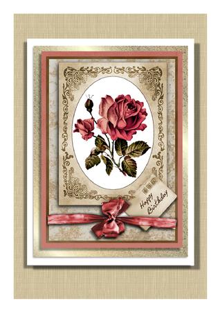 Faded Red Rose - Vintage Style Card Front with Decoupage by Frances Dent