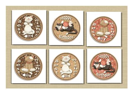 9 Cat Birthday Circle Toppers by Frances Dent