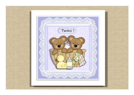 New Baby Twins Card Front by Frances Dent