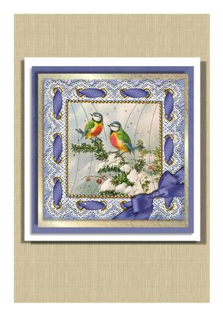 Blue Tits Lace 5inch Side by Side Rounded Stacker by Frances Dent