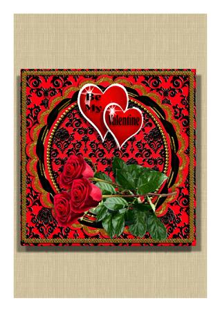 Red Black Damask Square Fold Round Scallop Card by Frances Dent