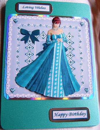 Lady in Blue with Lace Mat Card Front with Decoupage by Frances Dent