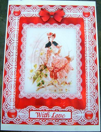 The Lady in Red 'n Lace Pyramid Card Front by Frances Dent