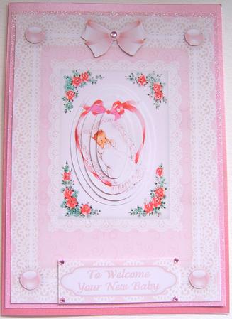 To Welcome Your New Baby Girl 'n Lace Pyramid Card Front by Frances Dent