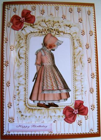 Cute Little Girl with Bonnet in Frilly Frame by Frances Dent