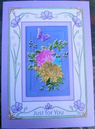 Chrysanthamums in a Purple Frame by Frances Dent
