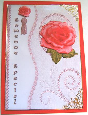 Deep Pink Rose with Jewel and Pearl Embellishments by Frances Dent