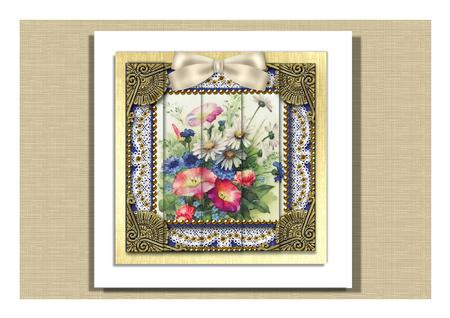 Blue Wildflowers Gold One Edge Side Stacker by Frances Dent