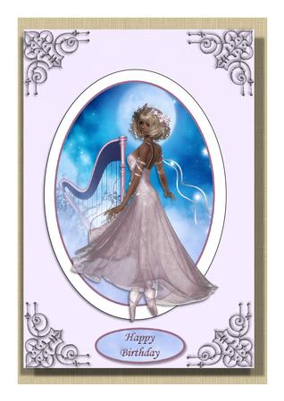 Balerina and Harp Oval Card Front with Decoupage by Frances Dent