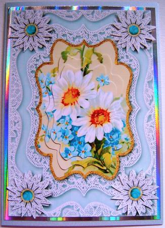 Vintage Blue Daisies A5 Lace Card Front Step by Step by Frances Dent