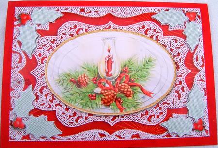 Christmas Candle A5 Oval Lace Card Front Step by Step by Frances Dent