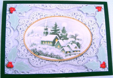 Christmas Snow Village A5 Lace Card Front Step by Step by Frances Dent