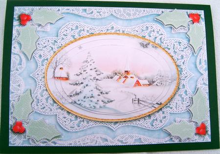 Snowy Christmas Tree A5 Oval Lace Card Front Step by Step by Frances Dent