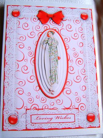 Elegant Lady in Red 'n Lace A5 Pyramid Card Front by Frances Dent