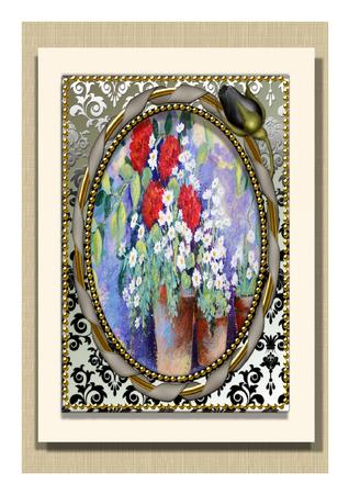 Black Silver Single Bud 7x5in Card Base and Frame by Frances Dent