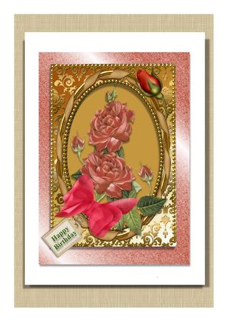 Gold Red Bud 7x5in Card Base and Frame by Frances Dent
