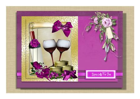 Champagne & Glasses, with Pink Rose, Pyramids by Frances Dent