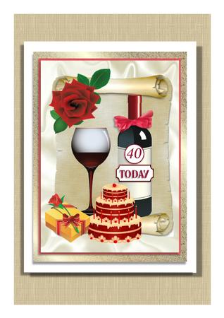Champagne & Cake, with Red Rose, A4 Topper by Frances Dent