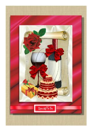 Champagne & Cake with Red Rose, Oval Pyramids by Frances Dent