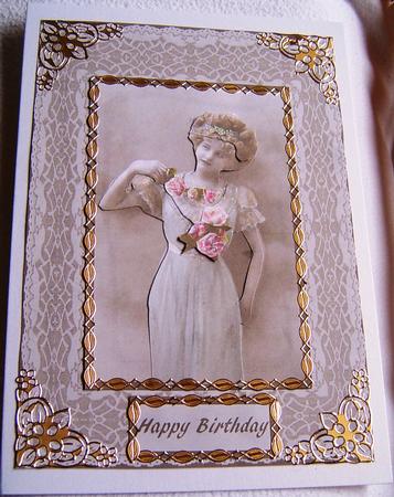 Lady in Brown and Blue Card Front by Frances Dent