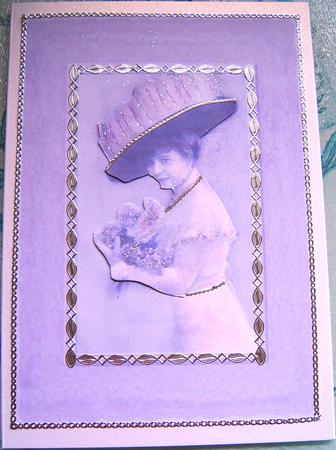 Lady in Cream and Purple Card Front by Frances Dent