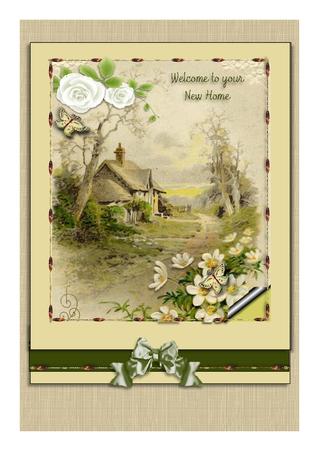 Country Cottage with White Flowers, A4 Topper by Frances Dent