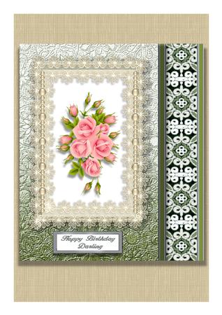 Grey Green Metallic Floral Embossed with Border Paper by Frances Dent