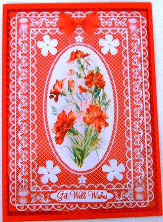 Carnations 'n Butterfly Lace Pyramid Card Front by Frances Dent