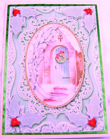 Christmas Door 2 A5 Oval Lace Card Front Step by Step by Frances Dent
