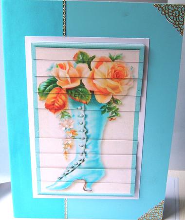 Blue Boot with Orange Roses Side Stacker by Frances Dent