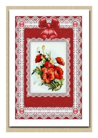 Poppies 'n Lace A4 Card Front by Frances Dent
