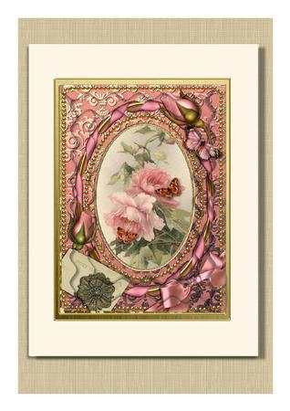 Pink Roses Butterfly 7x5in Spiral Wavy Edge Stacker by Frances Dent