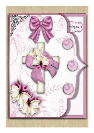 Cross and Lilies in Pink Elegant Scallop Card Front by Frances Dent