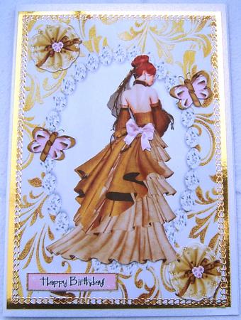 Elegant Lady in Gown Wth Ribbon Posies by Frances Dent