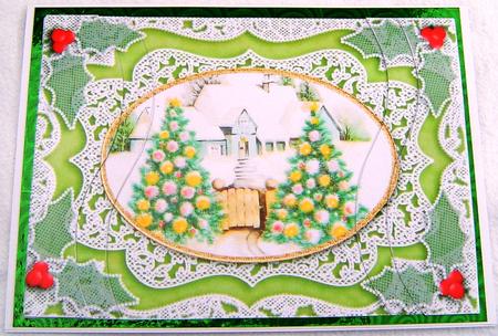 Christmas Gate Trees Lace Swirvey Side Stacker by Frances Dent