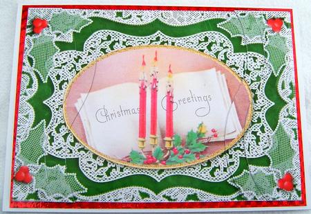 Christmas Greeting Candles Lace Swirvey Side Stacker by Frances Dent