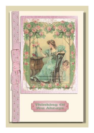 Pretty Vintage Lady with Cherub, Pyramids by Frances Dent