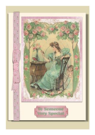 Pretty Vintage Lady with Cherubs, Oval Pyramids by Frances Dent