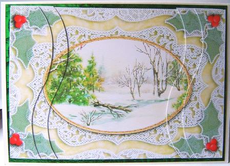 Christmas Snow Scene Lace Swirvey Side Stacker by Frances Dent